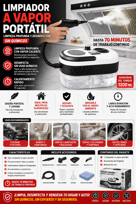 LIMPIADOR A VAPOR PORTÁTIL MULTIUSOS